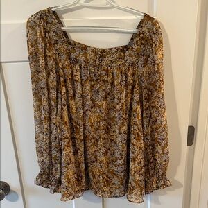 LC Lauren Conrad Brown Floral Blouse